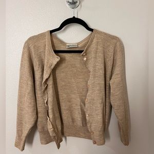 Vintage Laura Ashley Camel Merino Wool Cardigan Size XS